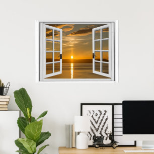 Schöner Sonnenaufgang Künstlicher Fensterblick Poster