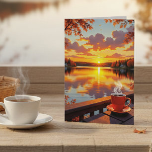 Schöner Sonnenaufgang und Kaffee   Ich denke an Di Karte
