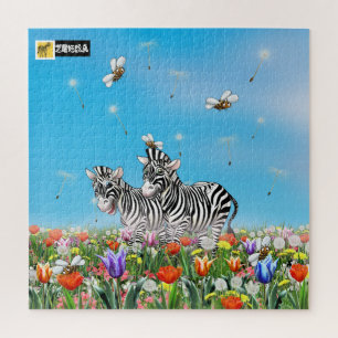 Schöner Sonnentag für niedliche Zebras auf der W Puzzle