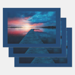 Schöner Sonnenuntergang am ruhigen See Geschenkpapier Set