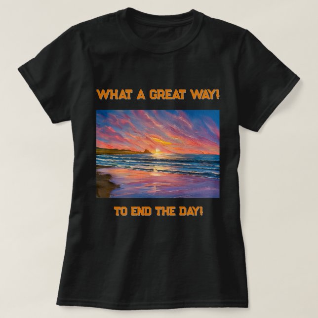Schöner Sonnenuntergang am Strand Aquarellmalerei T-Shirt (Design vorne)