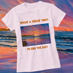 Schöner Sonnenuntergang am Strand Aquarellmalerei T-Shirt