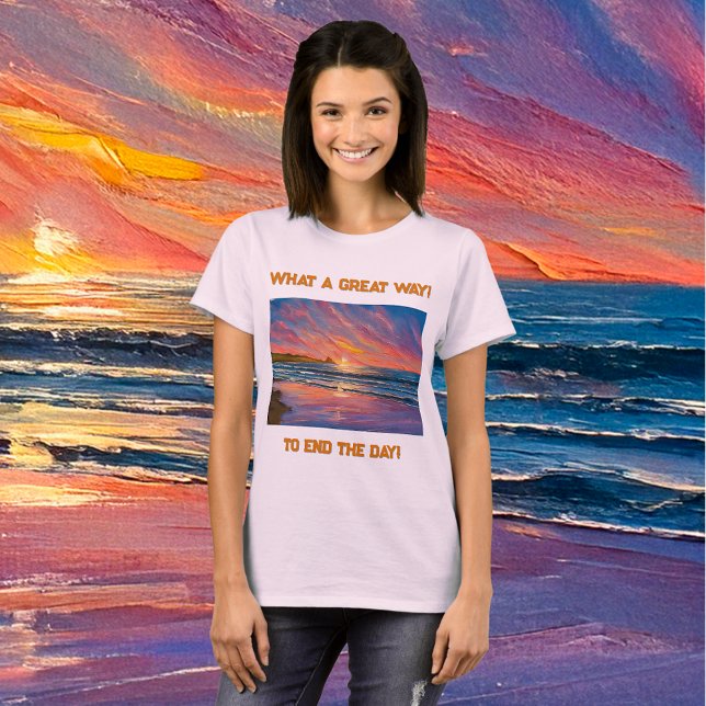 Schöner Sonnenuntergang am Strand Aquarellmalerei T-Shirt (Von Creator hochgeladen)