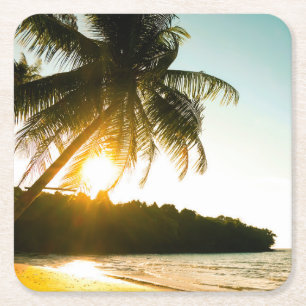 Schöner Sonnenuntergang am Strand von Tropical mit Rechteckiger Pappuntersetzer