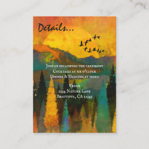 Schöner Sonnenuntergang, Bäume und Vögel Hochzeit Begleitkarte