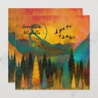 Schöner Sonnenuntergang, Bäume und Vögel Hochzeit