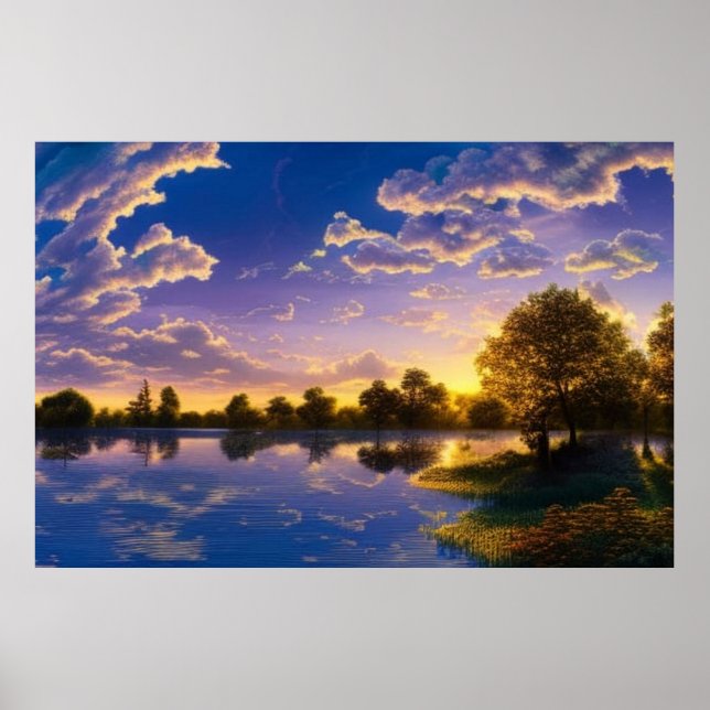Schöner Sonnenuntergang blauer Himmel Wolken Wasse Poster (Vorne)