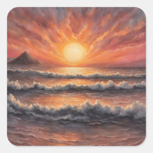 Schöner Sonnenuntergang im Ozean Quadratischer Aufkleber