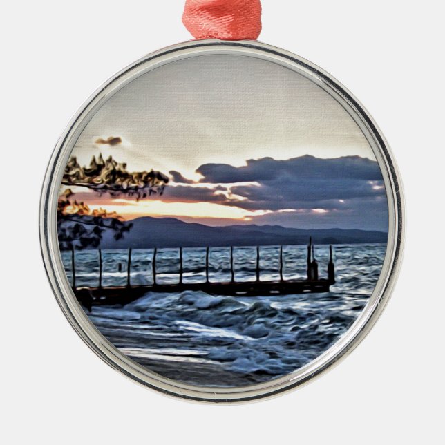 Schöner Sonnenuntergang in Montego Bay, Jamaika Silbernes Ornament (Vorne)