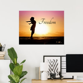 Schöner Sonnenuntergang mit Girl Gefühl Freedom Poster