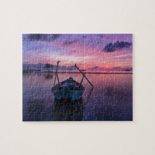 Schöner Sonnenuntergang mit Paddelboot Lila Sky Puzzle