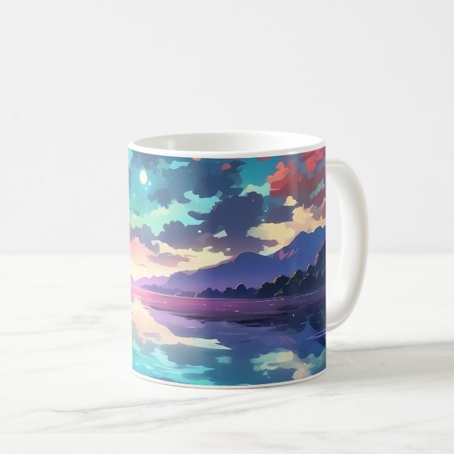 Schöner Sonnenuntergang Ruhige Seen Kaffeetasse (VorderseiteRechts)