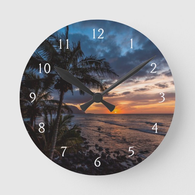 Schöner Sonnenuntergang Runde Wanduhr (Vorderseite)