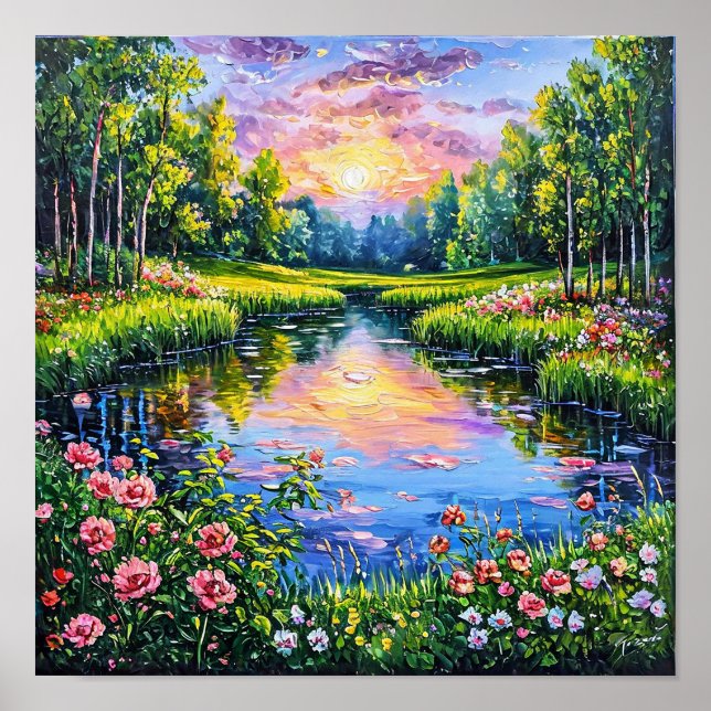 schöner Sonnenuntergang über dem Fluss Poster (Vorne)
