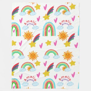 Schöner Sonnenwolkenstern-Regenbogen-Name für Kind Fleecedecke