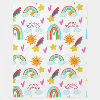 Schöner Sonnenwolkenstern-Regenbogen-Name für Kind Fleecedecke