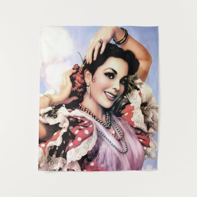 Schöner Spanischer Flamenco-Tänzer in Red Polka Do Wandteppich (Vorderseite)