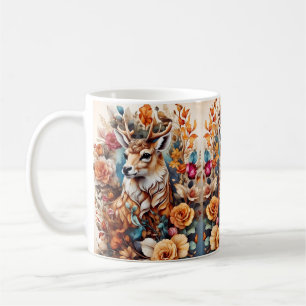 Schöner Stag inmitten von Blume Kaffeetasse