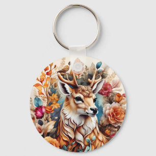 Schöner Stag inmitten von Blume Schlüsselanhänger
