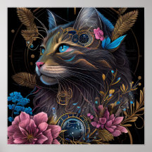 Schöner Steampunk Maine Coon mit Blume KI Art