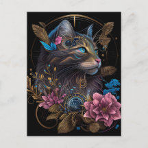 Schöner Steampunk Maine Coon mit Blume KI Art