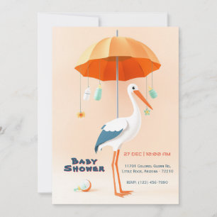 Schöner Storch mit Umbrella Baby Dusche Einladung