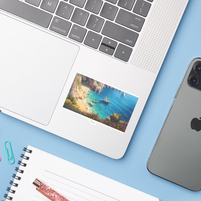 Schöner Strand in Griechenland Aufkleber (Laptop mit iPhone)