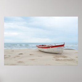 Schöner Strand Kleines Boot Blue Ocean Blue Sky Poster