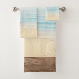 Schöner Strand mit Rowboat & Fishing Net Badhandtuch Set