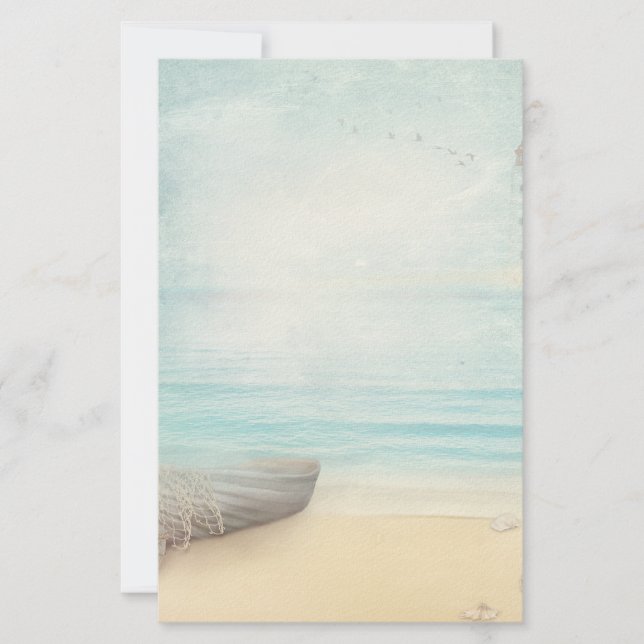 Schöner Strand mit Rowboat & Fishing Net Briefpapier (Vorderseite)