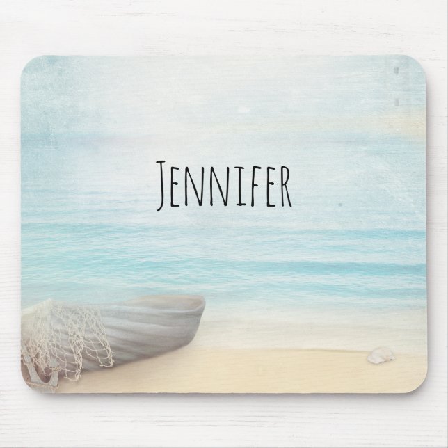 Schöner Strand mit Rowboat & Fishing Net Mousepad (Vorne)