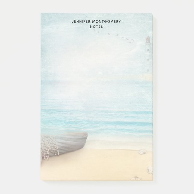 Schöner Strand mit Rowboat & Fishing Net Post-it Klebezettel (Vorderseite)