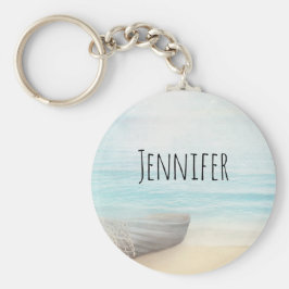 Schöner Strand mit Rowboat & Fishing Net Schlüsselanhänger