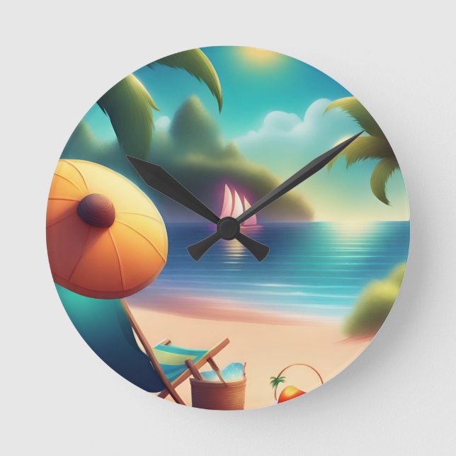 schöner Strand Runde Wanduhr (Vorderseite)