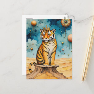 Schöner süßer Tiger in einer goldenen Krone Postkarte