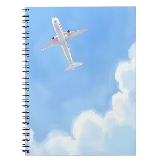 Schöner Tag Blauer Himmel Wolken Flugzeug Aquarell Notizblock (Vorderseite)