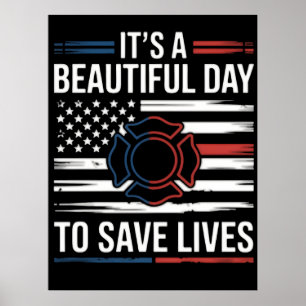 Schöner Tag, um Leben zu retten Feuerwehrmann PNG Poster