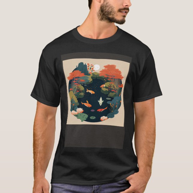 Schöner Teich im Herbst Sonne über Wald mit Koi T-Shirt (Vorderseite)