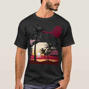 Schöner tiefer roter Sonnenuntergang mit silhouett T-Shirt