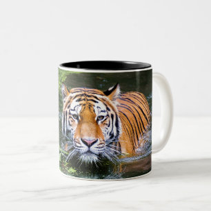 Schöner Tiger im Wasser Zweifarbige Tasse