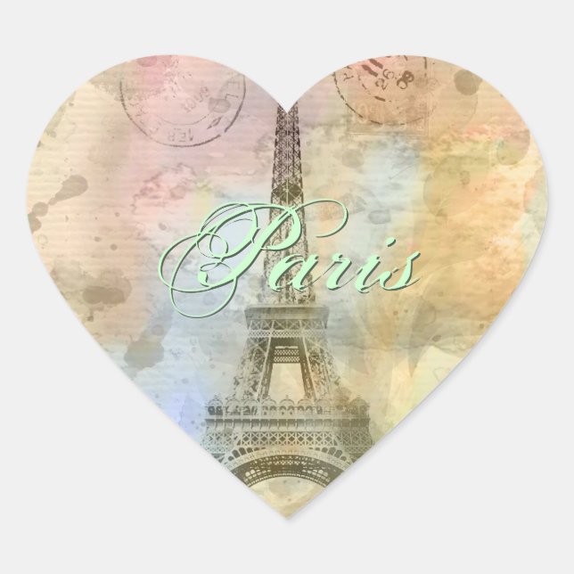Schöner trendiger, Vintager Eiffelturm Frankreich Herz-Aufkleber (Vorderseite)