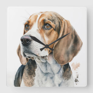 SCHÖNER TRI-FARBIGER BEAGLE HOUND DOG QUADRATISCHE WANDUHR