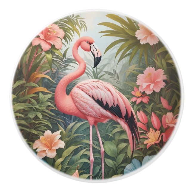 Schöner tropischer Flamingo Bird Keramikknauf (Vorderseite)