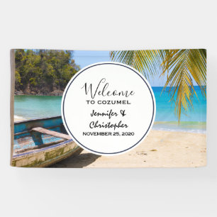 Schöner tropischer Strand mit einer Rowboat-Hochze Banner
