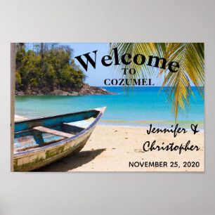 Schöner tropischer Strand mit einer Rowboat-Hochze Poster
