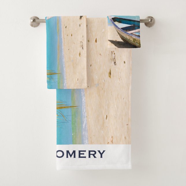 Schöner tropischer Strand mit Rowboat Badhandtuch Set (Insitu)