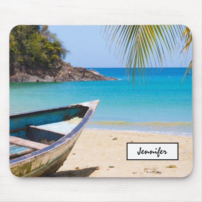 Schöner tropischer Strand mit Rowboat Mousepad (Vorne)