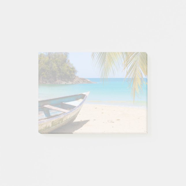 Schöner tropischer Strand mit Rowboat Post-it Klebezettel (Vorderseite)