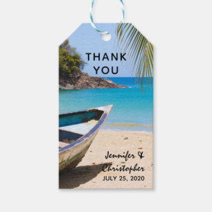 Schöner tropischer Strand mit Rowboat Vielen Dank Geschenkanhänger
