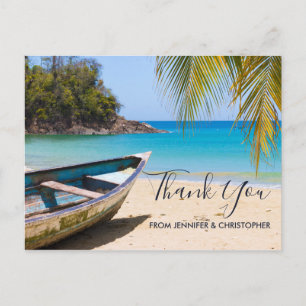Schöner tropischer Strand mit Rowboat Vielen Dank Postkarte